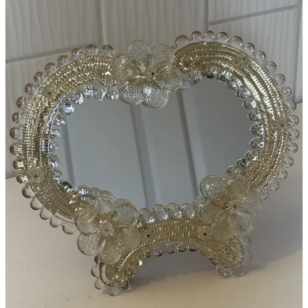 Vintage Venetian Style Murano Art Glass Mirror Tabletop Easel Back Italy 7x8 MCM